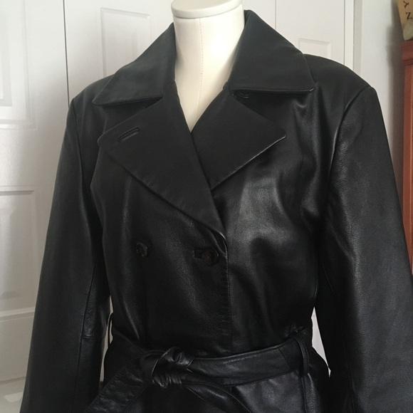 PELLE STUDIO double breasted black leather coat - Picture 3 of 6